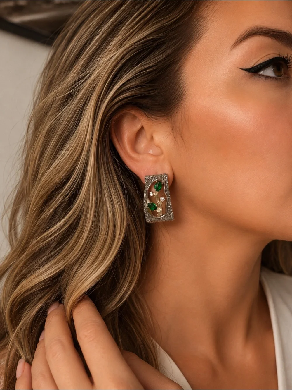 Sterling silver with gold plating Earrings with Emerald Green Stones